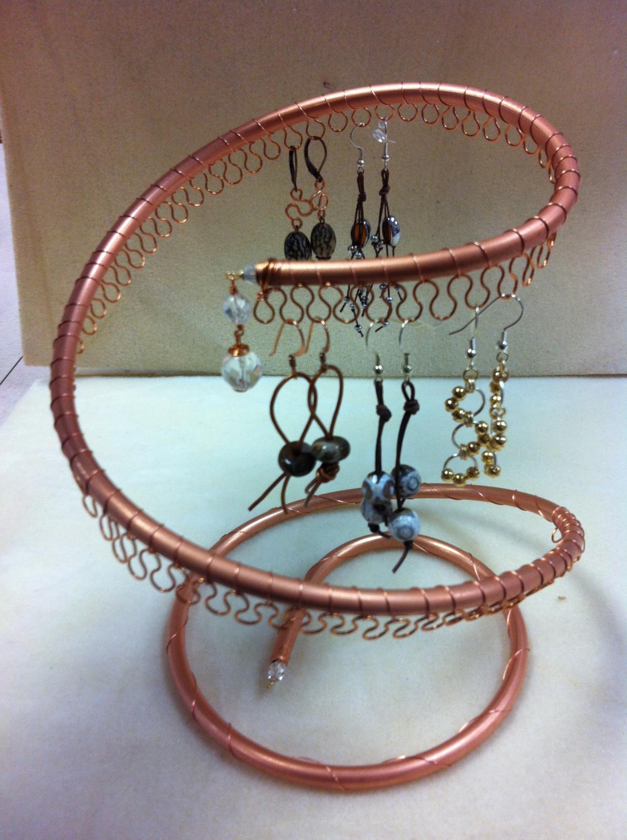 Spiral Copper Earring Tree Holder, Organizer. Holds Approximately 40pairs Of Earrings